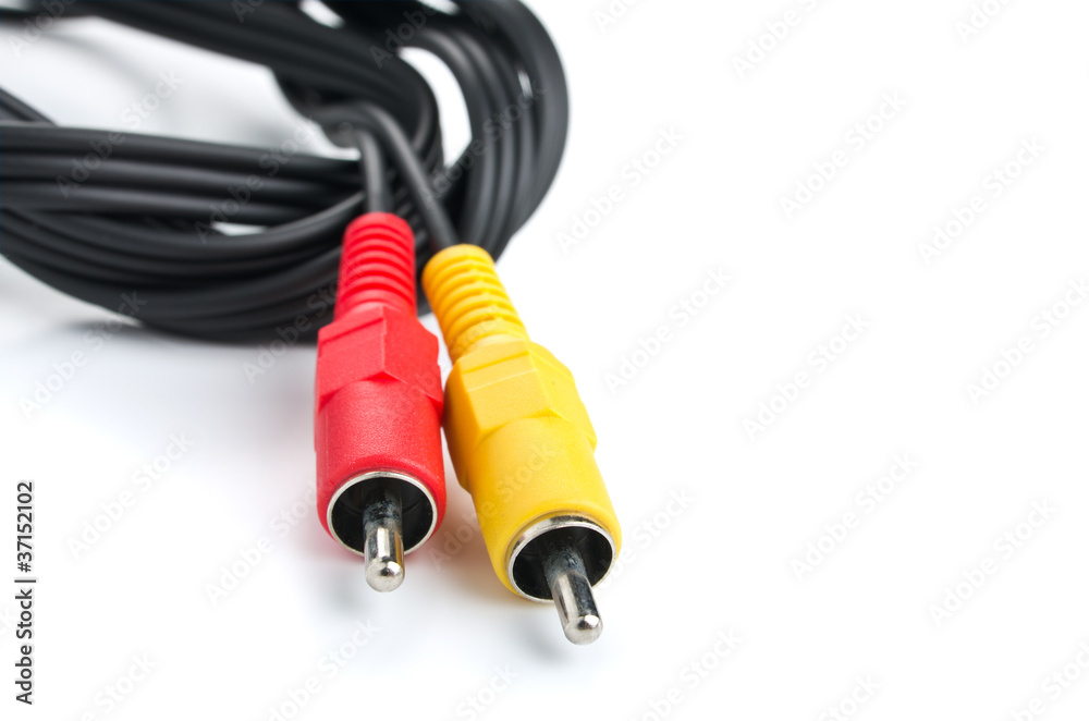 Audio video cable over white background Audio video cable over white background