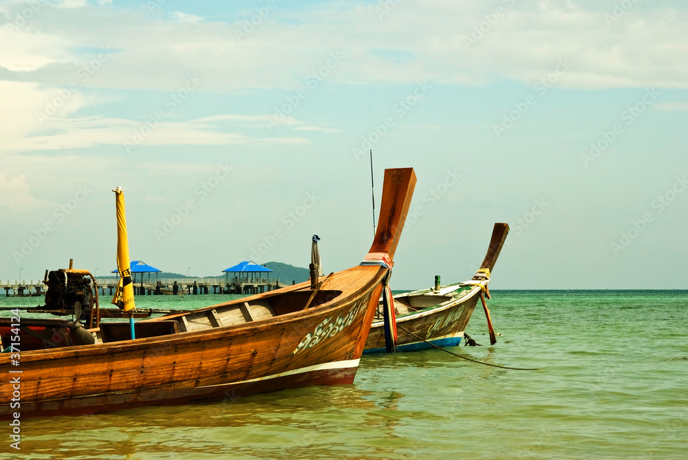 Longtail boats on a tropical island near phuket