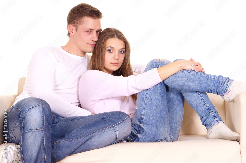 cute couple on sofa