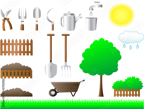 colorful set of tools for house and garden equipment