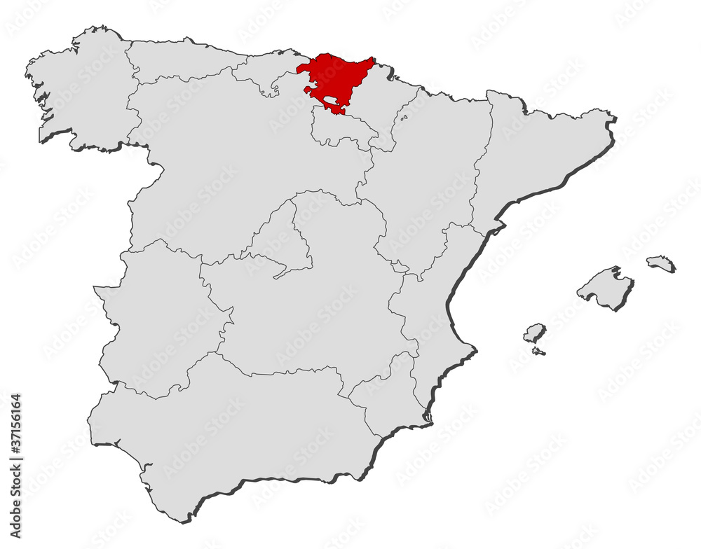 Map of Spain, Basque Country highlighted