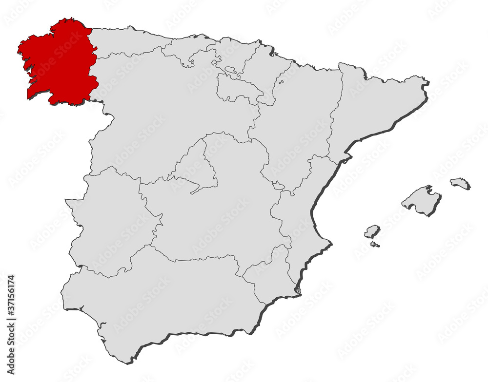 Map of Spain, Galicia highlighted