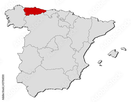 Map of Spain  Asturias highlighted