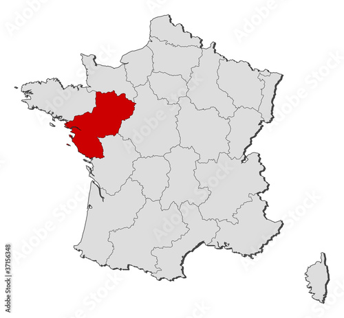 Map of France, Pais de la Loire highlighted