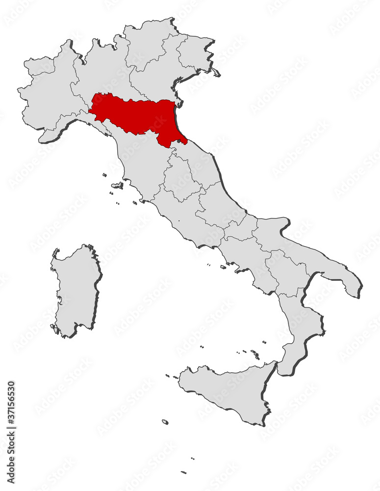 Fototapeta premium Map of Italy, Emilia-Romagna highlighted