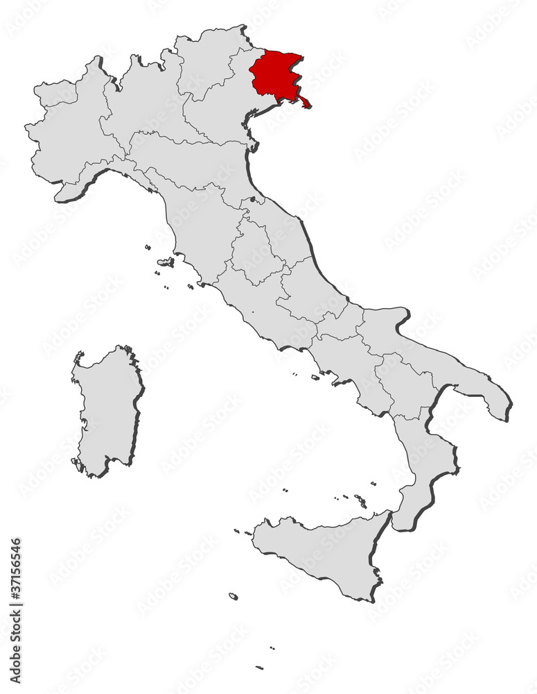 Map of Italy, Friuli-Venezia Giulia highlighted Map of Italy, Friuli-Venezia Giulia highlighted