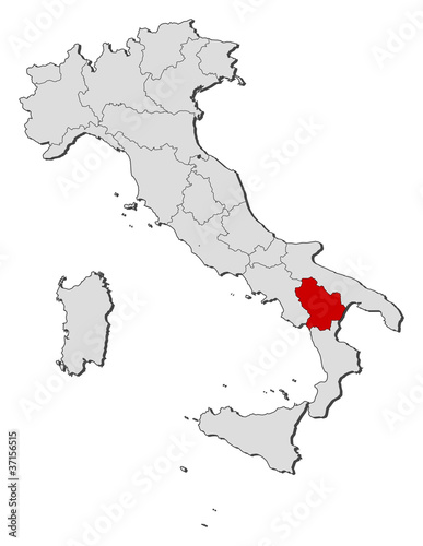 Map of Italy, Basilicata highlighted