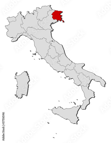 Map of Italy, Friuli-Venezia Giulia highlighted