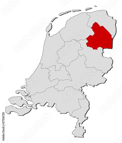 Map of Netherlands, Drenthe highlighted