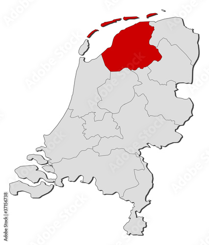 Map of Netherlands, Friesland highlighted