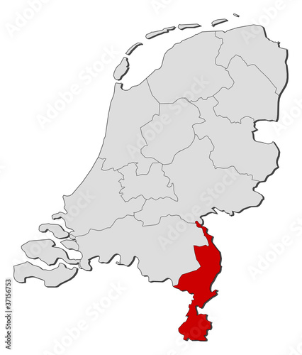 Map of Netherlands, Limburg highlighted
