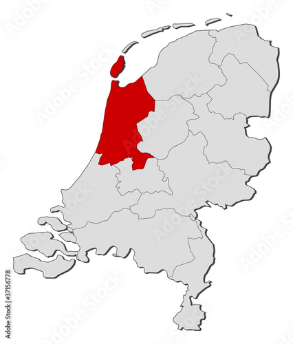 Map of Netherlands, North Holland highlighted