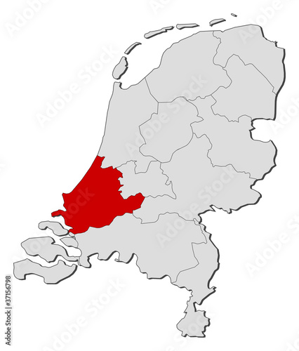 Map of Netherlands, South Holland highlighted