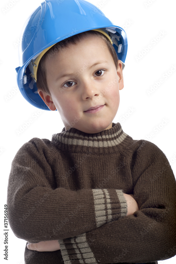 little boy with protection helmet, arms crossed, little boy with protection helmet, arms crossed,