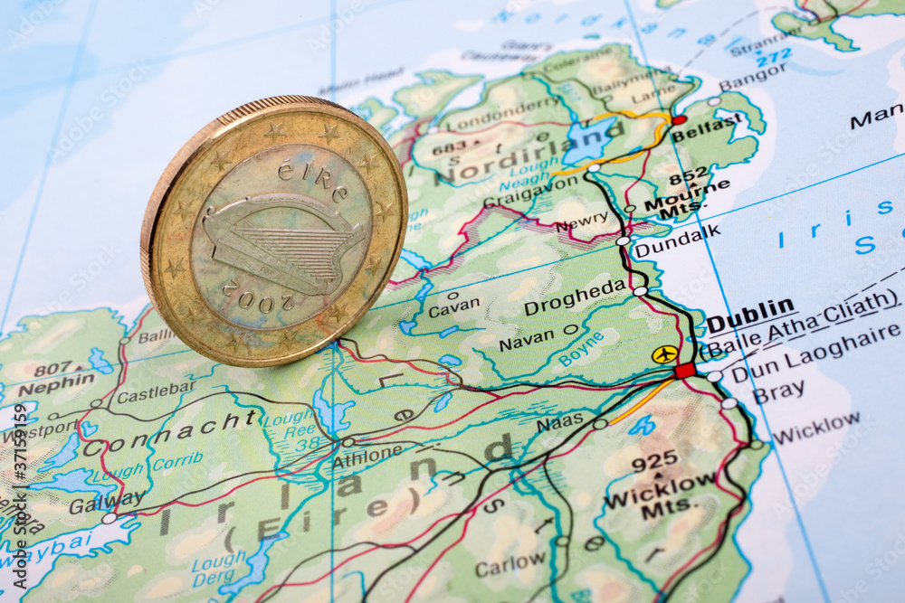 Euromünze Irland auf Landkarte Euromünze Irland auf Landkarte