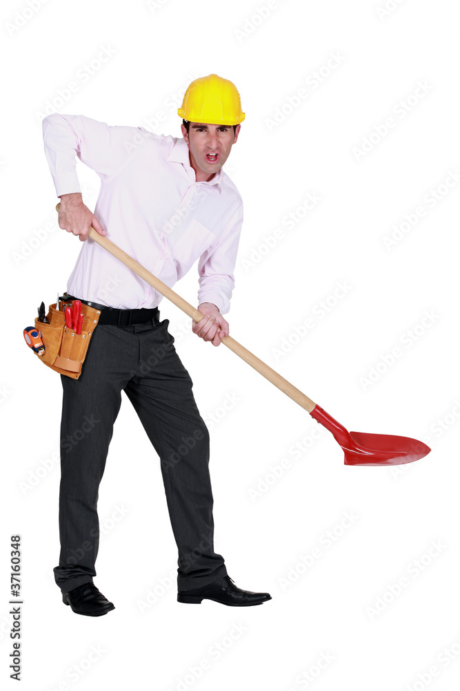 Protesting engineer using a spade Protesting engineer using a spade
