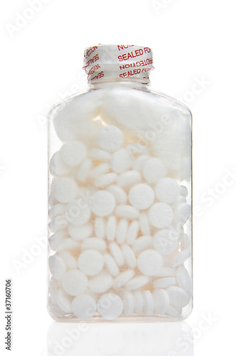 Photography Sealed bottle of aspirin isolated on white