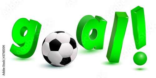 3d goal text with soccer ball