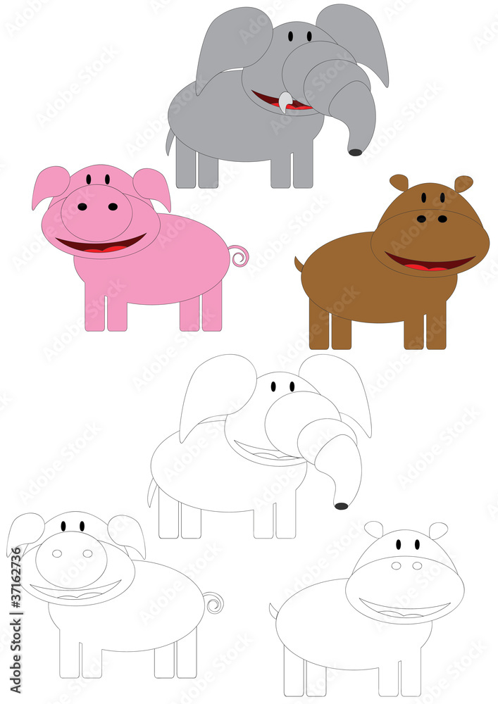 Pig,elephant and hippo to painting.