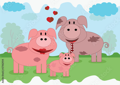 Pigs family, vector.