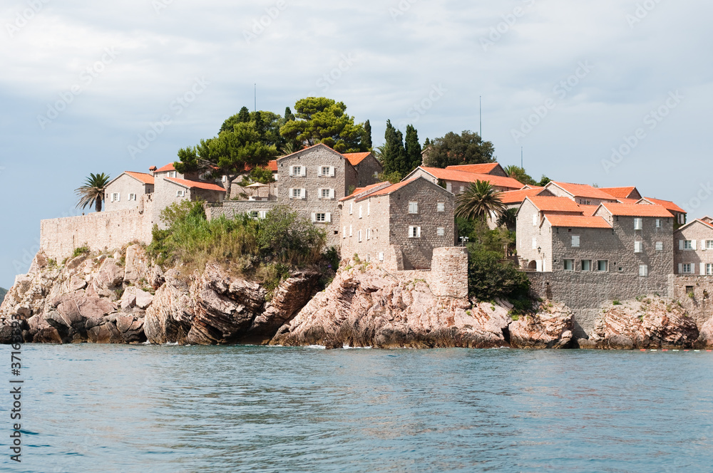 view of Sveti Stefan island from the boat