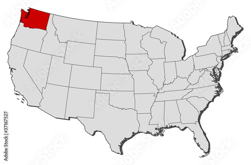 Map of the United States, Washington highlighted