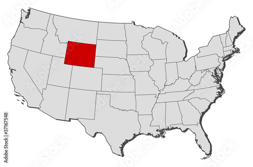 Map of the United States, Wyoming highlighted