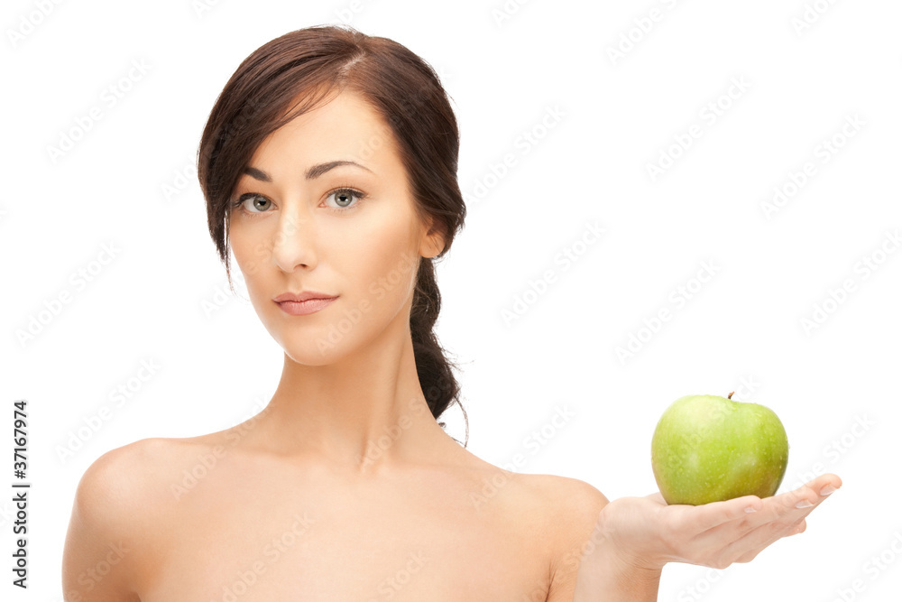 young beautiful woman with green apple young beautiful woman with green apple