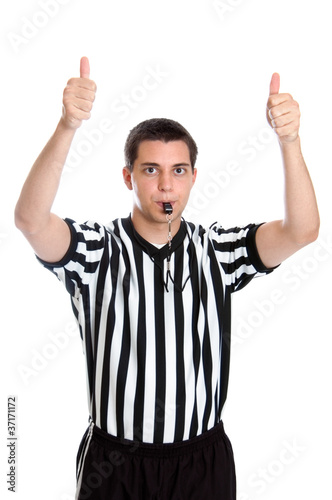 Vászonkép Teen basketball referee giving sign for jump ball
