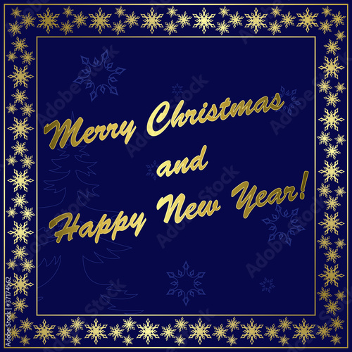 dark blue vector christmas card with gold decor and frame © pavalena