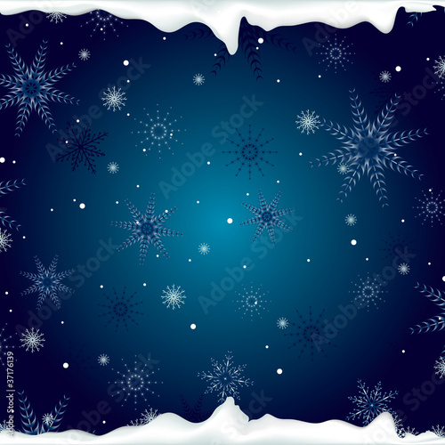 christmas background with snowflakes and ice