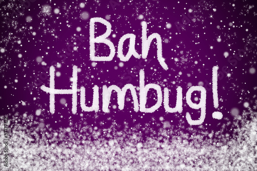 Bah Humbug Christmas Message on Purple Snow Background