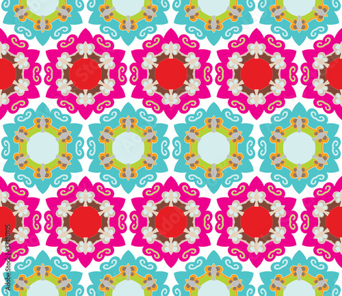 Seamless baroque pattern with stars and flowers in bright colors