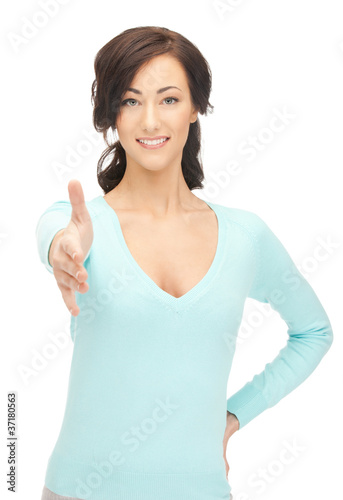 woman with an open hand ready for handshake