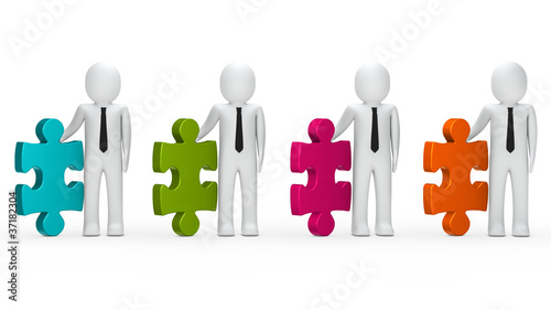 Businessmen hold puzzle