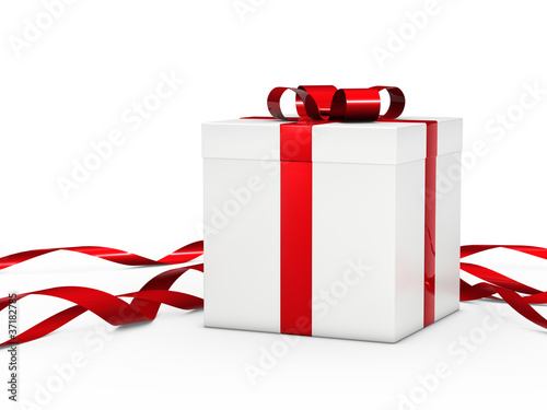 gift box white red ribbon