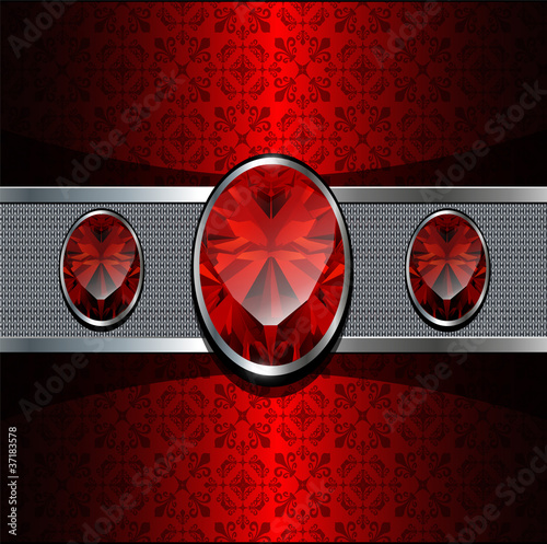 Background with red gems and oriental ornaments