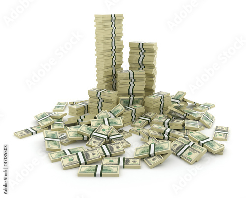 Fotografía Big pile of the money. Green  dollars USA 3D concept. Isolated o