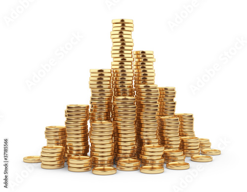 Heap gold coin 3D. Business concept. Isolated on white backgroun
