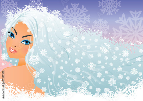 Winter girl banner, vector illustration