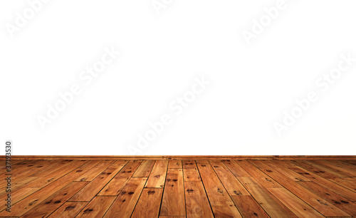 Fototapeta Naklejka Na Ścianę i Meble -  Weisse Wand mit Holzboden - Eiche mit Astlöchern