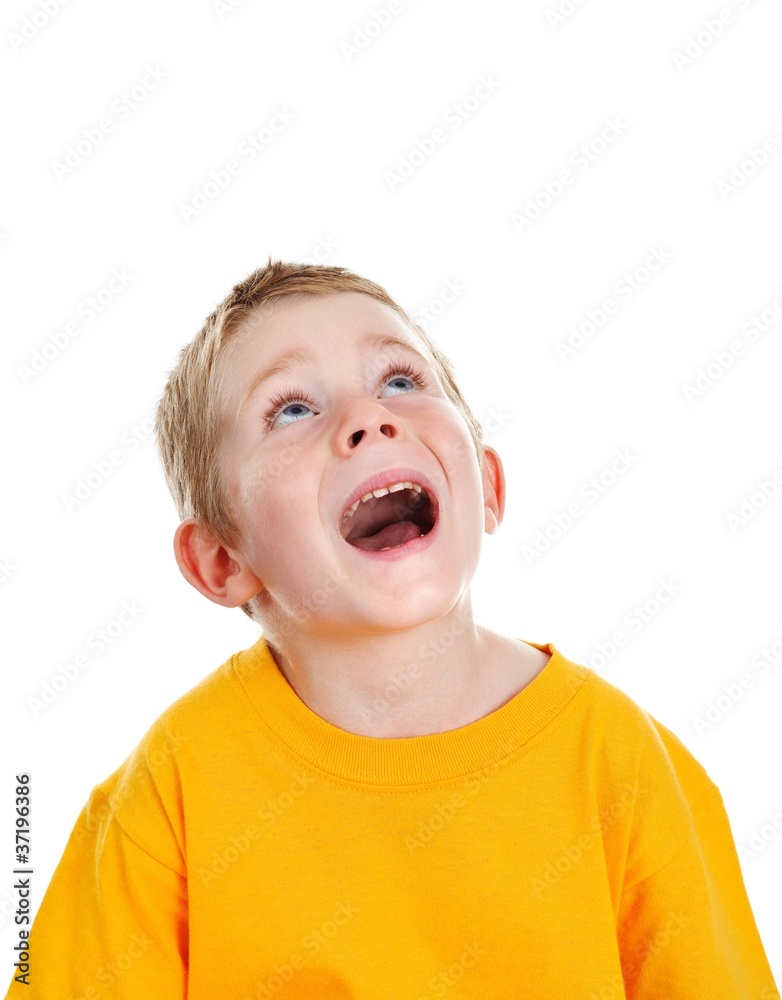 Surpised boy with open mouth looking up Surpised boy with open mouth looking up