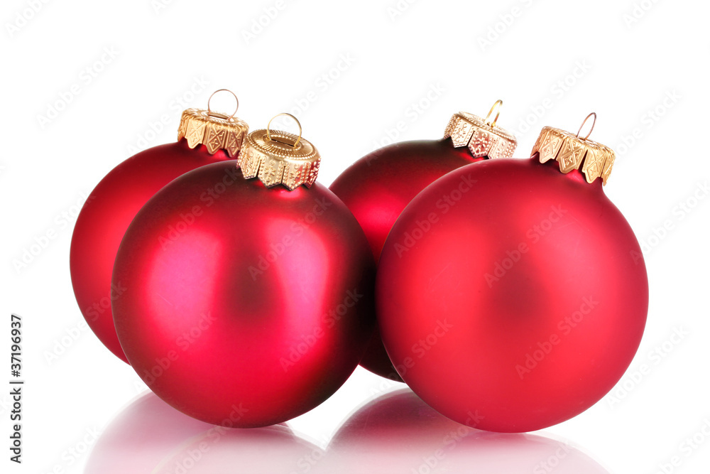 Many red Christmas balls isolated on white Many red Christmas balls isolated on white