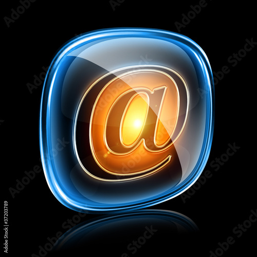 email icon neon, isolated on black background photo