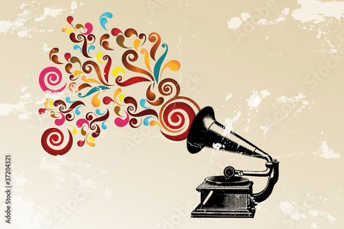 Abstract swirl background with record player