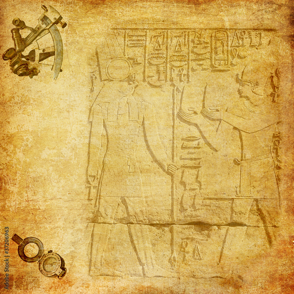 Obraz premium Egyptian archeology texture with compass and sextant