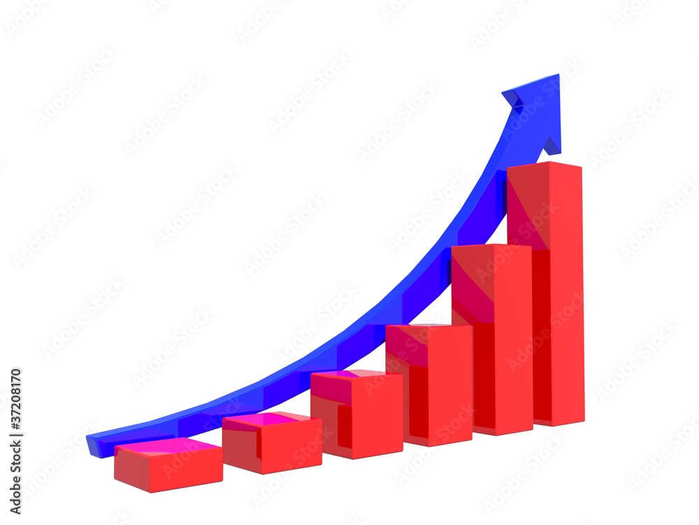 Red chart and blue arrow