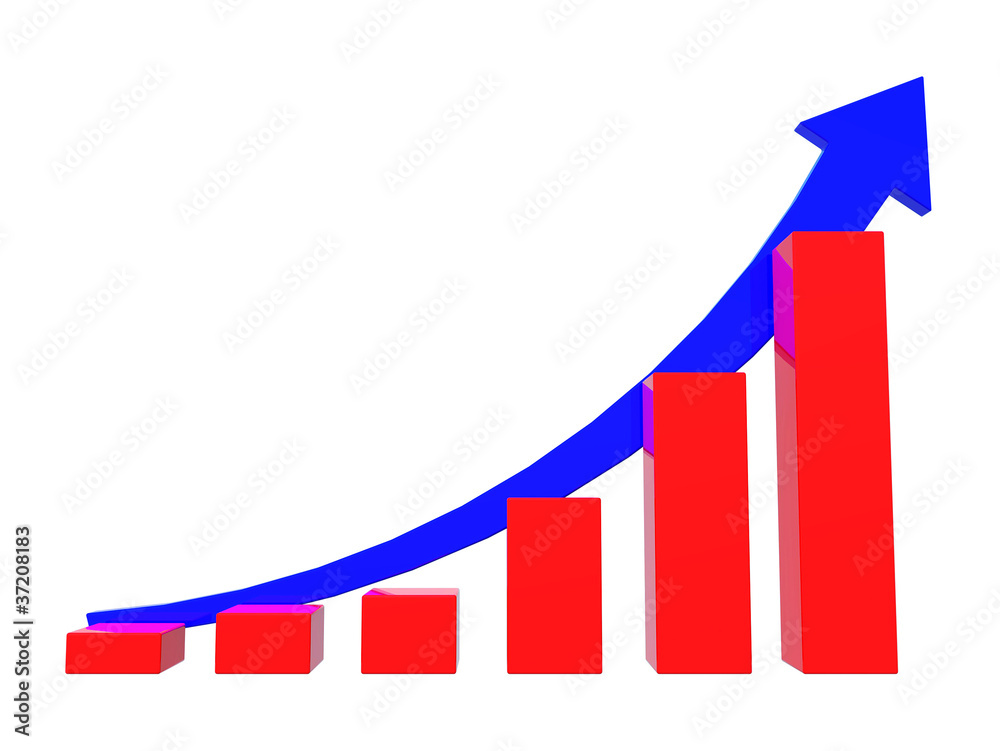 Red chart and blue arrow Red chart and blue arrow