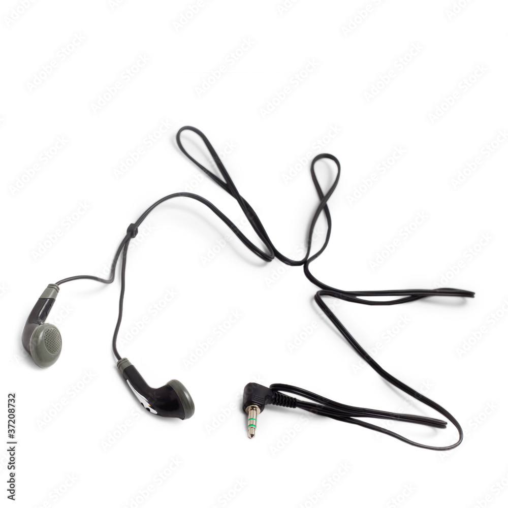 Obraz premium earphones small with cable isolated on white background