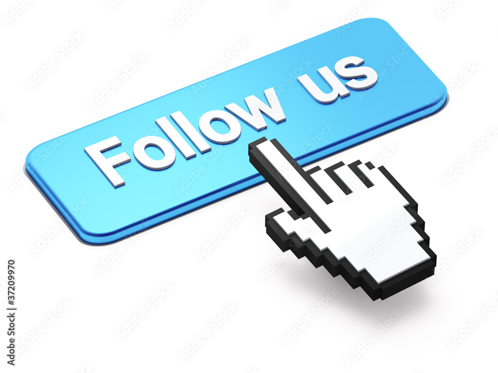 Hand-shaped mouse cursor press Follow Us button Hand-shaped mouse cursor press Follow Us button
